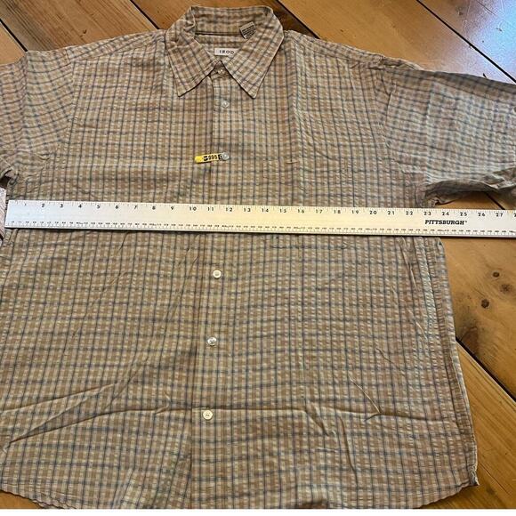 Izod Men's Short Sleeve Plaid Button Down Shirt w/ pocket Vintage? Large - Picture 7 of 8